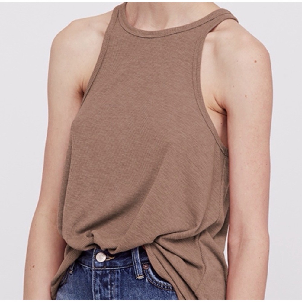 Free People Long Beach Ribbed Racerback Tank Taupe Size M